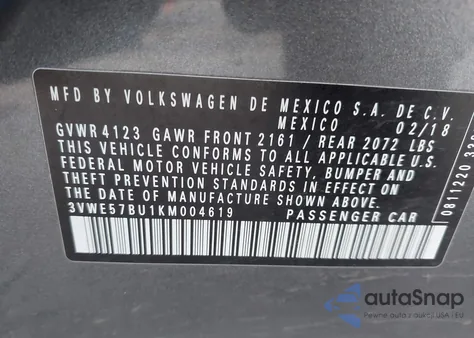 2019 Volkswagen Jetta 1.4T Sel from USA, damaged, VIN 3VWE57BU1KM004619